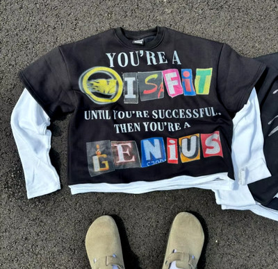 Misfit Mania ''Misfit Genius'' Boxy Long Sleeve Shirt - Y2K Graphic Shirt