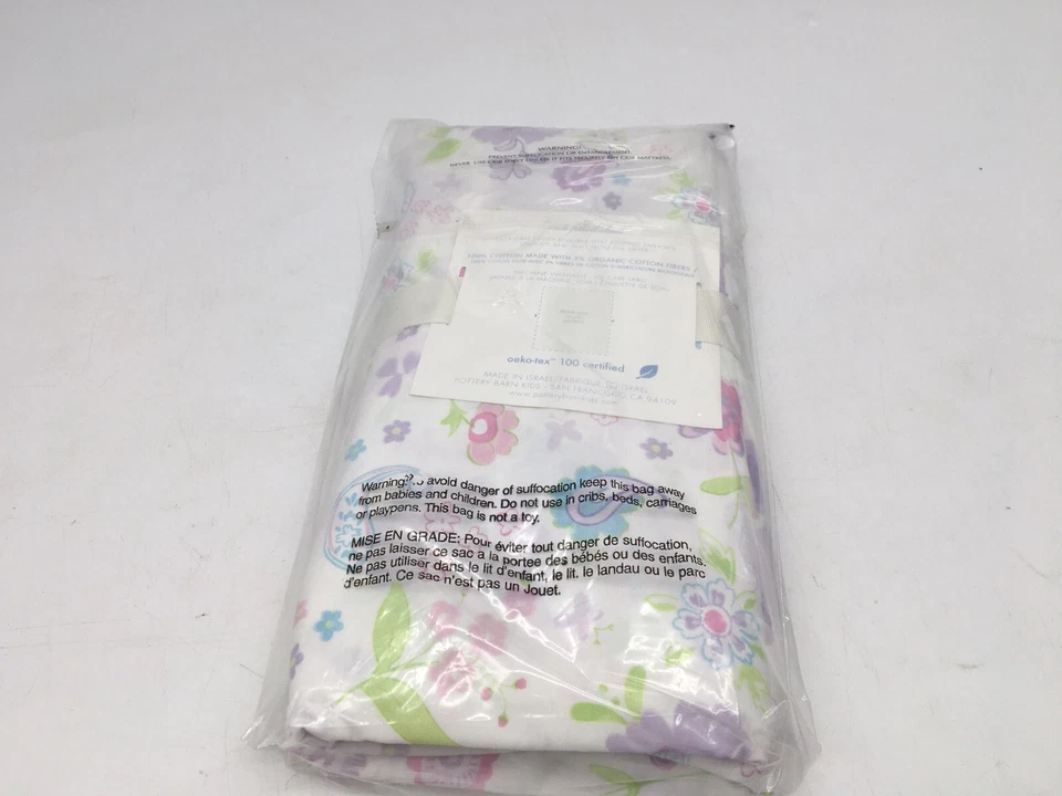 Lençol Pottery Barn Baby Kids jardim festa floral orgânico berço ajustado NOVO roxo - Imagem 2 de 3