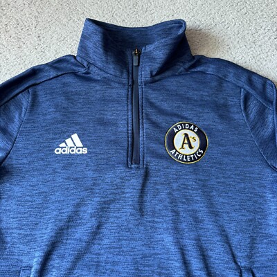 NEW Adidas Sweater Mens Medium Blue Climalite Athletic Warm Gym Train 1/4 Zip