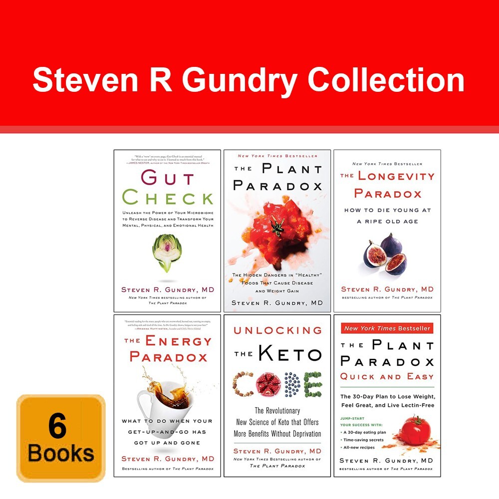 Steven R Gundry 6 Books Collection Set Gut Check, Plant Paradox, Energy Paradox