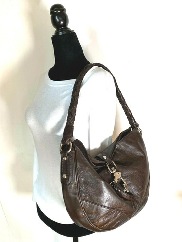 Francesco Biasia Brown Luxury Leather Large Hobo Bag Woven Handle Shoulder Purse - Picture 8 of 12