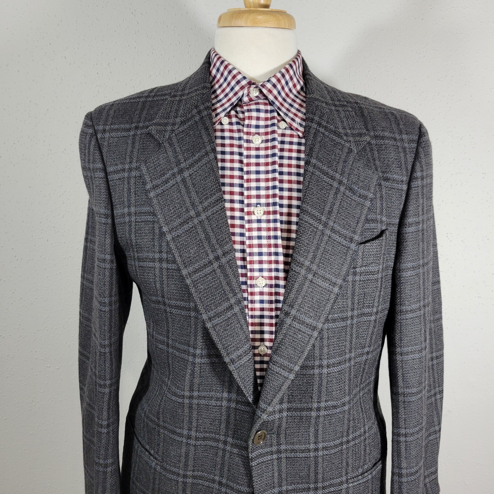 Valentino Uomo Men's Sport Coat Blazer Two Button Gray Plaid Wool US 42R ITALY thumbnail 2