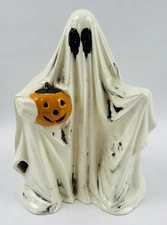 Vintage 1978 Byron Molds Ceramic 9" Halloween Ghost & Jack-O-Lantern Pumpkin