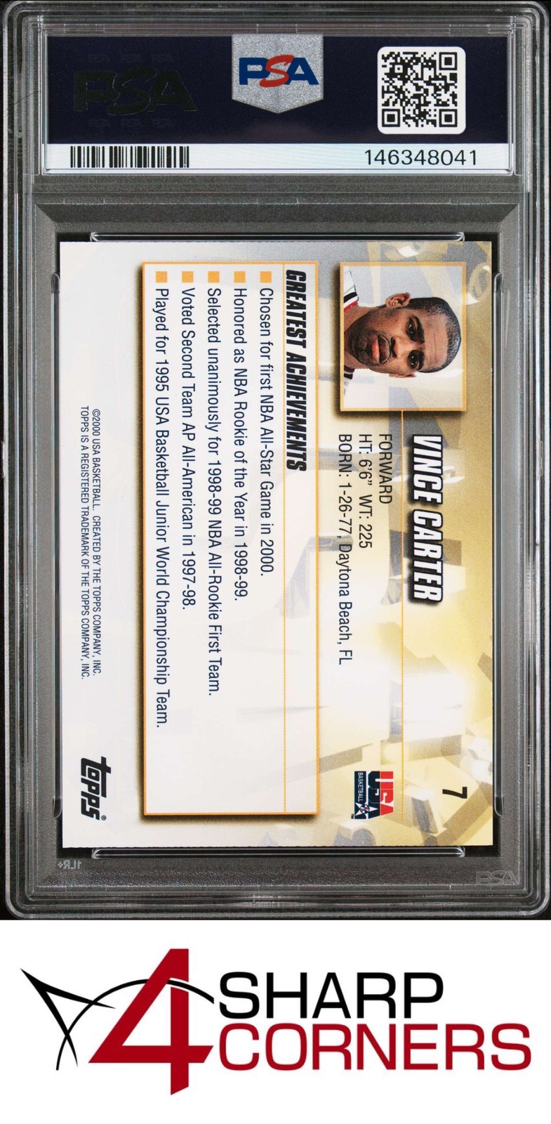 2000 TOPPS TEAM USA BASKETBALL #7 VINCE CARTER HOF PSA 10 view 2
