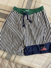 Vintage 90s Y2K Kitestrings Sz 5 Boys Swim Trunks Blue Striped USA Flag Green