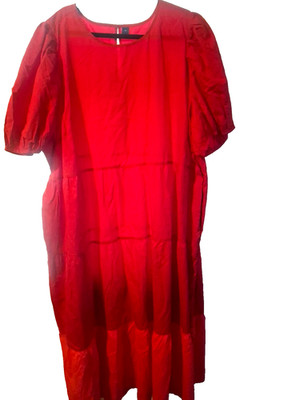 4x plus size old navy dress with pockets  cotton red midi dress puffed sleeves