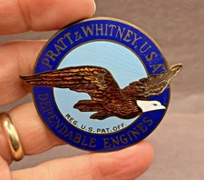 Vintage Pratt & Whitney Aircraft Engine Emblem Badge Brass & Enamel Eagle WW2