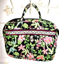 Vera Bradley Quilted Floral Tote Bag Black Pink Green Garden Print 12x15