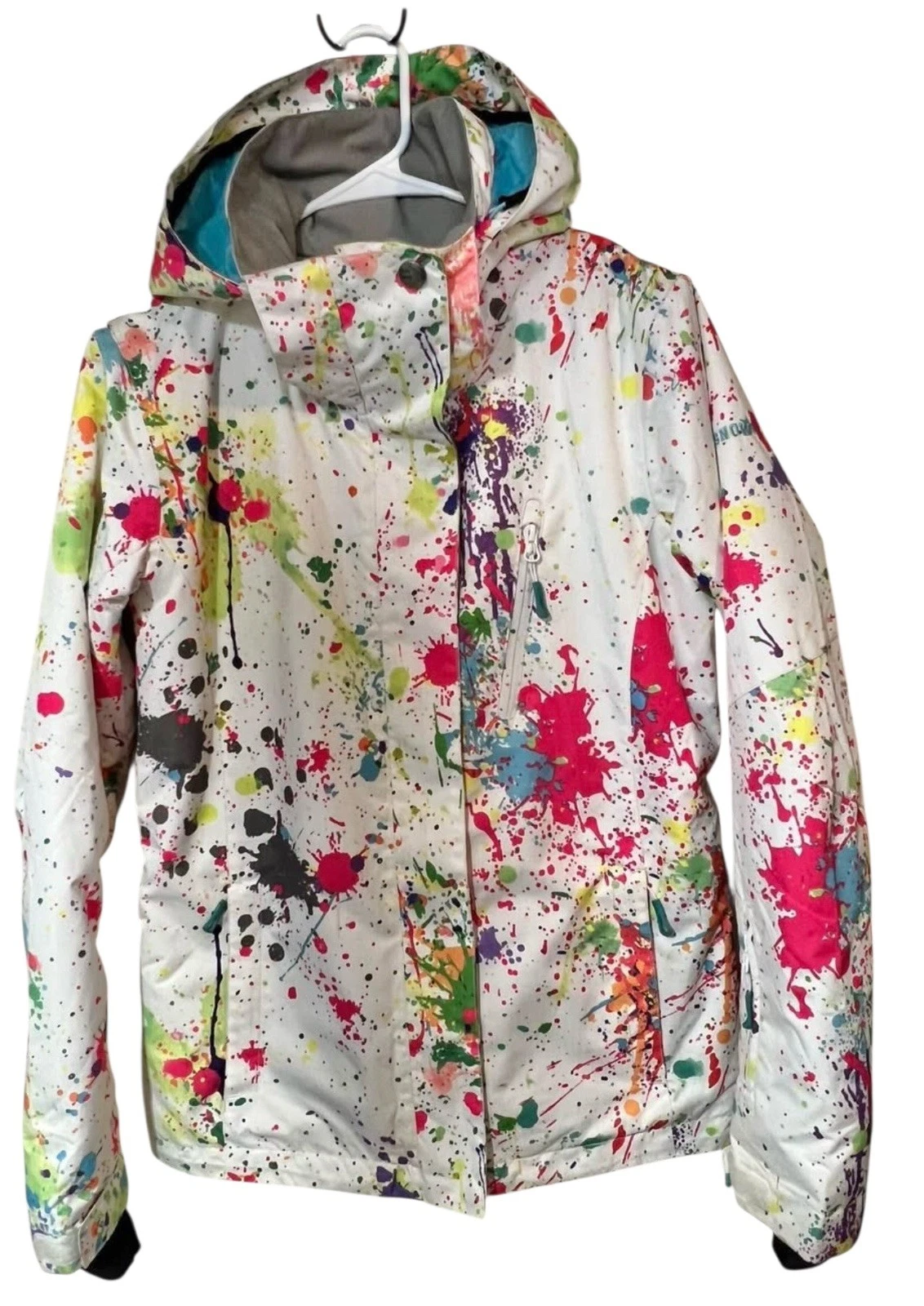 GSOU Snow 10K Waterproof Ski Snowboard Jacket White Paint Splatter Size S Women