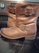 Frye Vicky Engineer Moto Ankle Boots Womens Size 6 Brown Leather Buckle