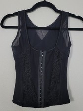 Corsé moldeador Diana Secret gancho y ojo ropa sin mangas talla mediana malla de encaje negro