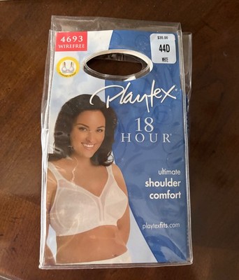 Playtex 18 Hour Ultimate Shoulder Comfort Bra White 44D Wire Free BRA #4693 NEW