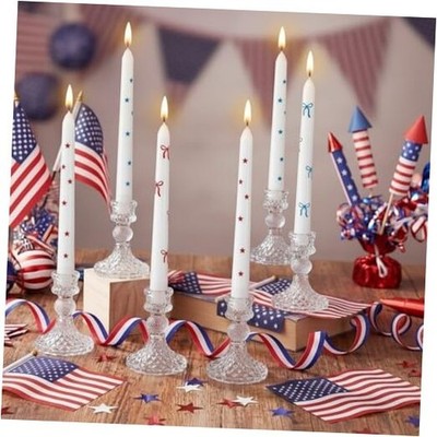Conelist 6 Pcs Taper Candles Candle Sticks 10 Inch Red and Blue Star and Bow
