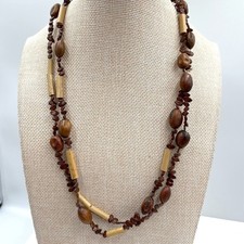 Vtg Job's Tears Natural Seed Beaded Necklace Wood Accents Bohemian Ethnic Tribal