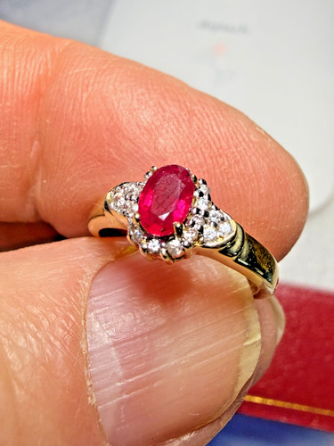 Stunning 9ct Yellow Gold & Ruby Ring - CZ's - English - London