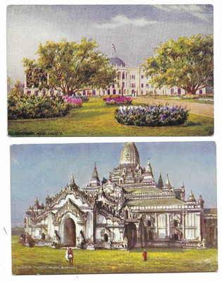 2 Tuck's Wide Wide World Postkarten Indien Regierungshaus Kalkutta & Burmah