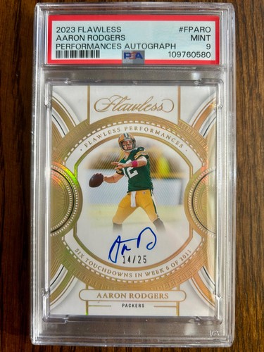 2023 Flawless Aaron Rodgers Performances Gold Auto /25 PSA 9
