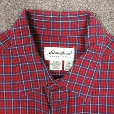 Vintage Eddie Bauer Shirt Mens XL Tall Red Plaid Twill Flannel Outdoor Button Up