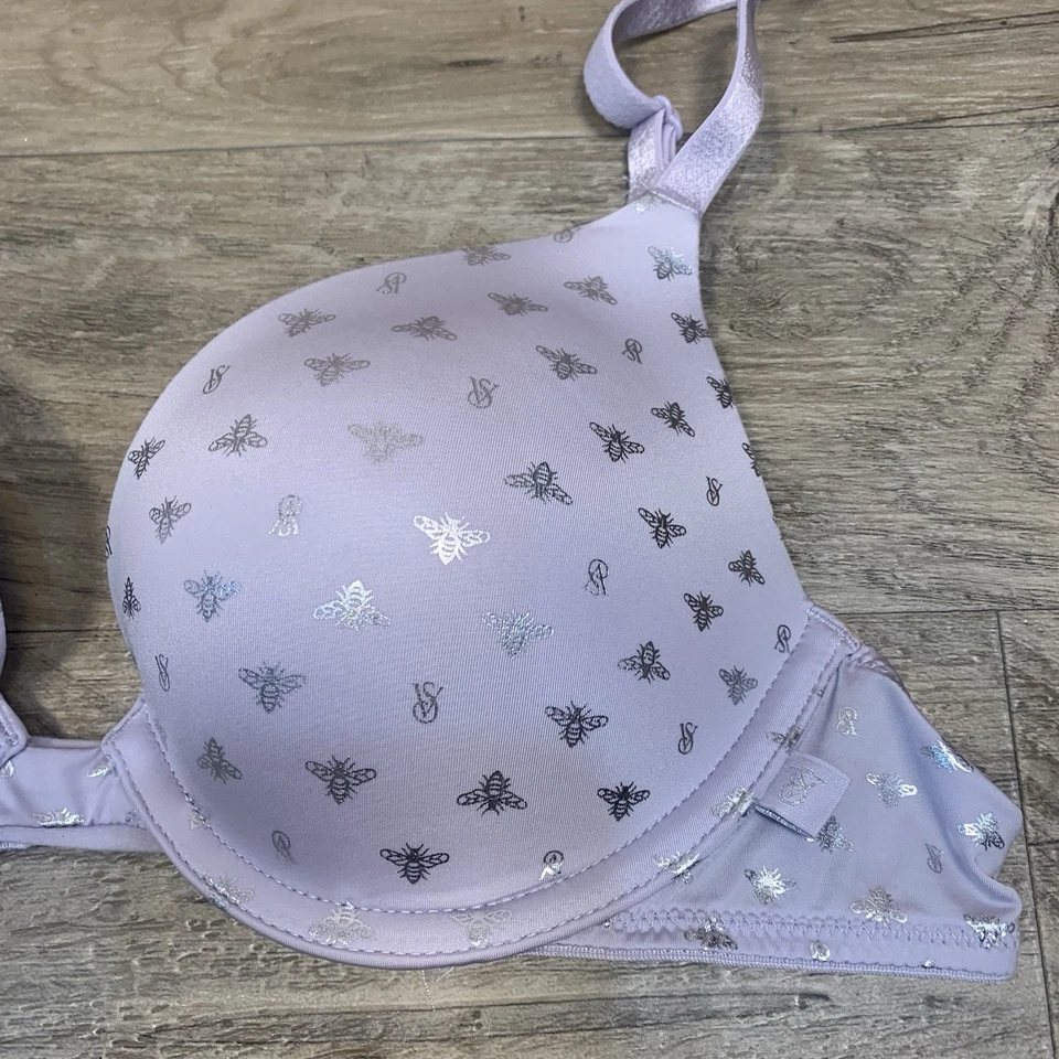 NUEVO Victorias Secret Tee Smooth PushUp Purple Silver Bee Sujetador sin aros 34A Foto 3 de 4