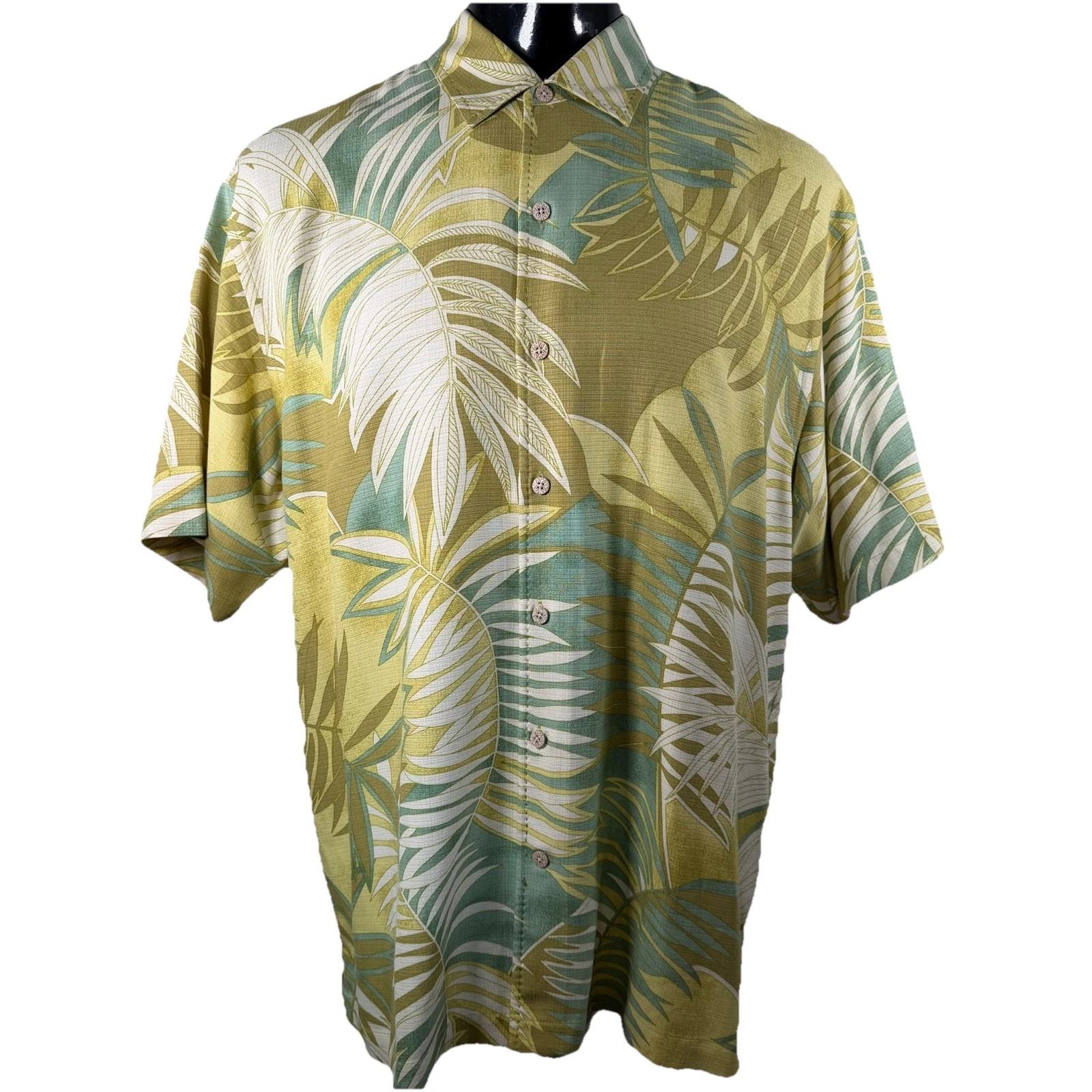 Tommy Bahama Mens Size XL 100% Silk Tropical Ferns Green Camp Short Sleeve Shirt