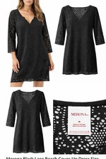 Merona Black Lace Cover-Up Dress – Size Med– Sheer Beach Tunic – Paisley Design