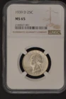 1939-D  NGC CERTIFIED  MS 65  WASHINGTON QUARTER