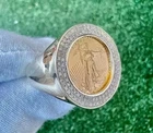 Cluster 2Ct Moissanite Men's Liberty Coin Engagement Ring 14K Yellow Gold Plated