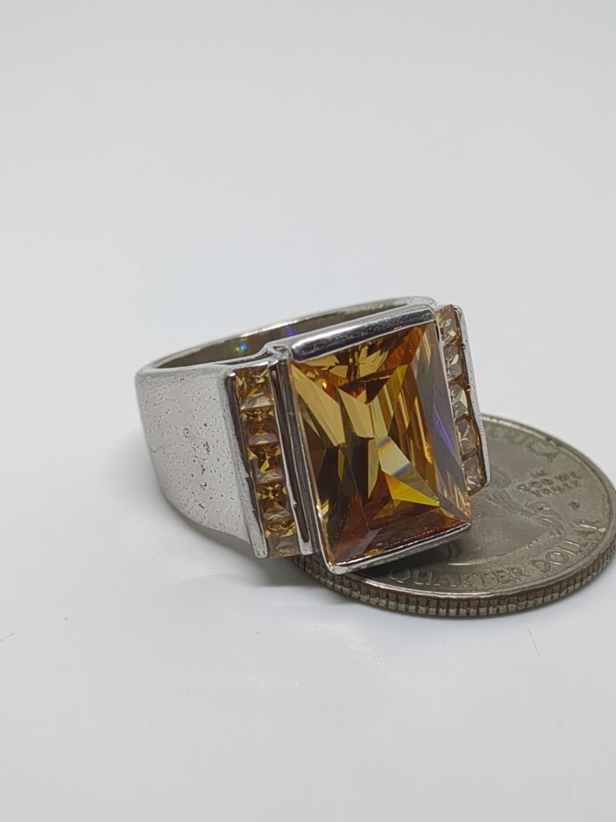 FAS Sterling Silver 925 Rectangular Yellow Citrin… - image 2