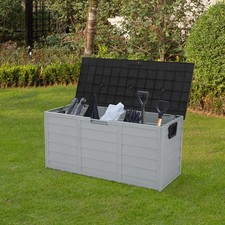 Outdoor All Weather Pool Deck Box Storage Shed Bin Backyard Patio with Wheels