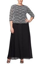 Alex Evenings A-Line Gown w/ Brocade Blue Gold Black Top Tulle Skirt 16 New Tags