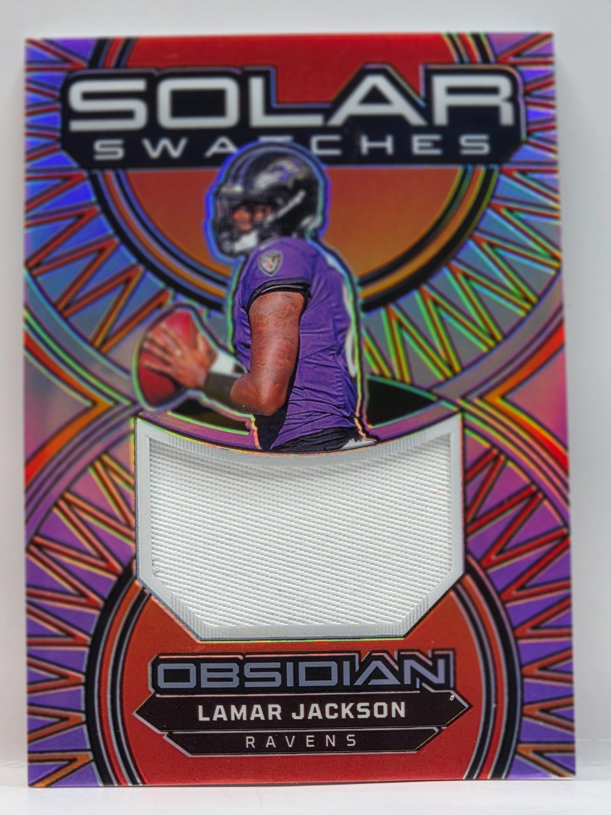 2024 Panini Obsidian - Solar Swatches Lamar Jackson #SS-LJN Purple /49 (MEM)