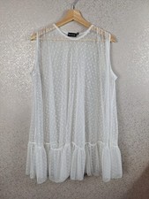 PRETTYLITTLETHING Women's White See-through Sheer Dot Fairy Smock Dress Size 8