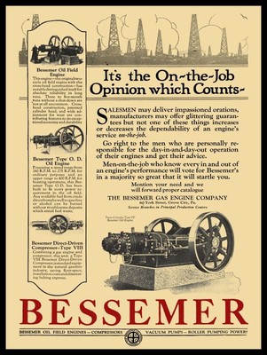 1922 Bessemer Gas Engines for Oil Field Jobs NEW Sign 24x30'' USA STEEL XL Size