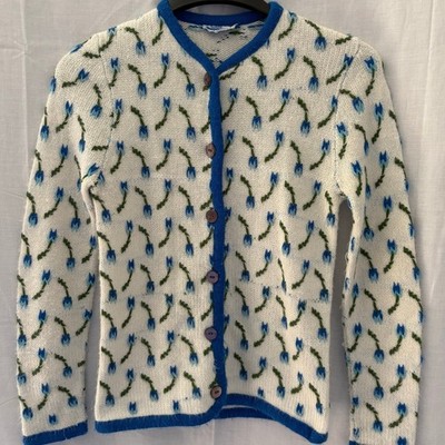 Turbo Vintage 50s 60s All Over Tulip Accent Cardigan Sweater Small