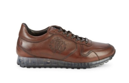 ROBERTO CAVALLI 100% LEATHER PLATFORM BROWN SHOES SNEAKERS MENS ITALY US12/EU46 - Picture 1 of 12