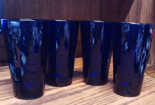 4pc Libbey Cobalt Blue Glassware 6x3.5 Vintage Tumblers 12oz Water/Tea Glass K29