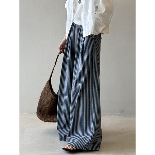 Striped Straight High-waisted Wide-leg Pants Women Loose Casual Long Trousers - Picture 2 of 25