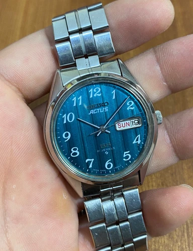 vintage Seiko ACTUS SS 6306-7010 Rare Green Texture Snow Flake Dial Day Date