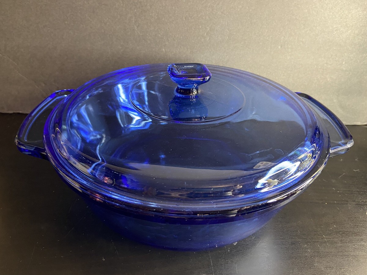 Anchor Hocking Cobalt Blue Qt Round Glass Covered Casserole Dish