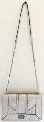 EUC Rare Guess White Metallic Silver PVC Signature G Crossbody Box Purse Chain