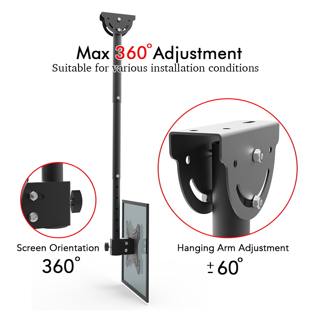 360° Ceiling Mount TV Wall Bracket Roof Rack Pole Retractable 32