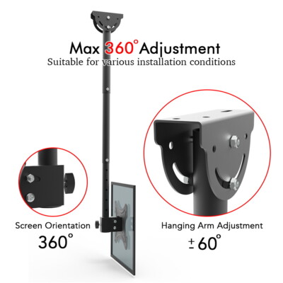 360° Ceiling Mount TV Wall Bracket Roof Rack Pole Retractable 32''-55'' Flat 55lb