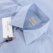 Luciano Barbera NWT Dress Shirt Size 40 M In Light Blue Plaid Cotton