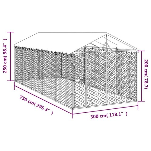 vidaXL Cuccia Cani da Esterno Tetto Argento 3x7,5x2,5m Acciaio Zincato - Foto 2 di 4