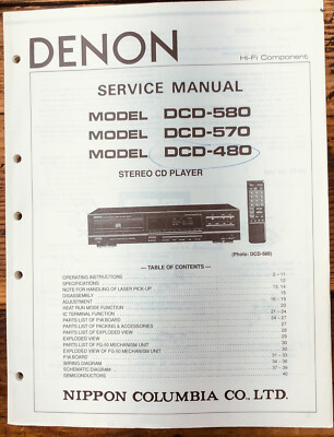 Denon DCD-580 DCD-570 DCD-480 CD Player Service Manual *Original*