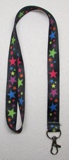 Black with Multi Color STARS LANYARD KEY CHAIN Ring Keychain ID Holder NEW