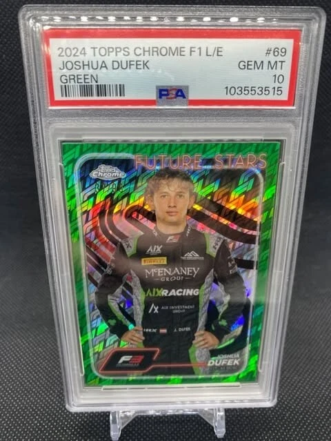 Topps Chrome Formula 1 Logofractor Joshua Dufek Green /99 Future Stars PSA 10