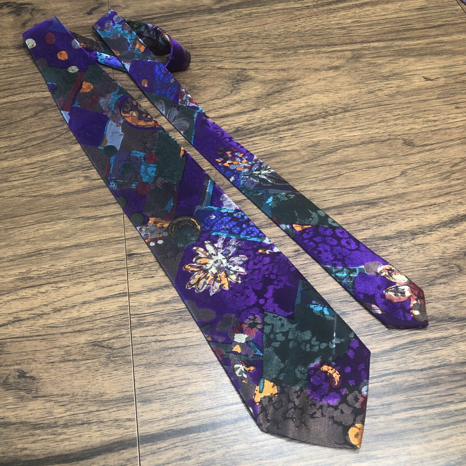 AMERI Necktie Wool Silk Blend Colorful Abstract P… - image 3