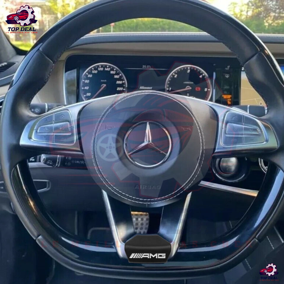 Embleme Metal Logo Volant AMG noir Pour Mercedes Classe A C E S GLE GLA BLACK - Photo 2/3