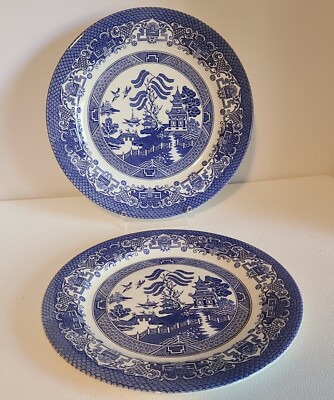 Vintage EIT ENGLISH IRONSTONE 10.25'' Dinner Plates Set of 2 England Blue Willow